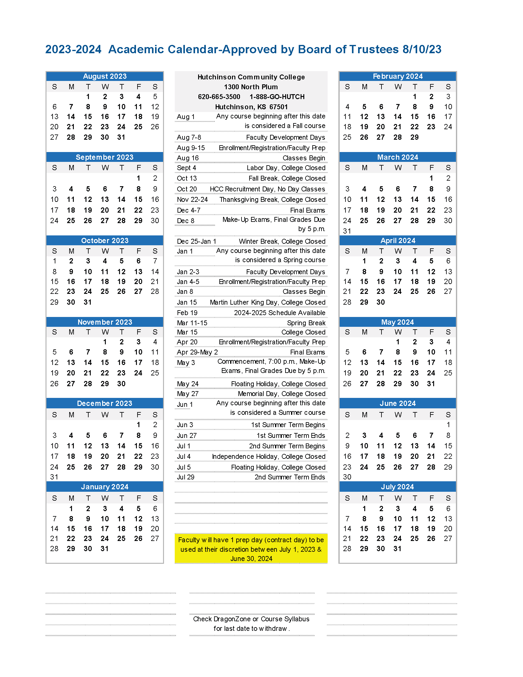 Academic Calendar - 2023-2024